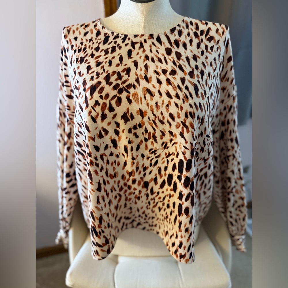 Express Animal Print Long-Sleeve Top - Cream, Brown, Black